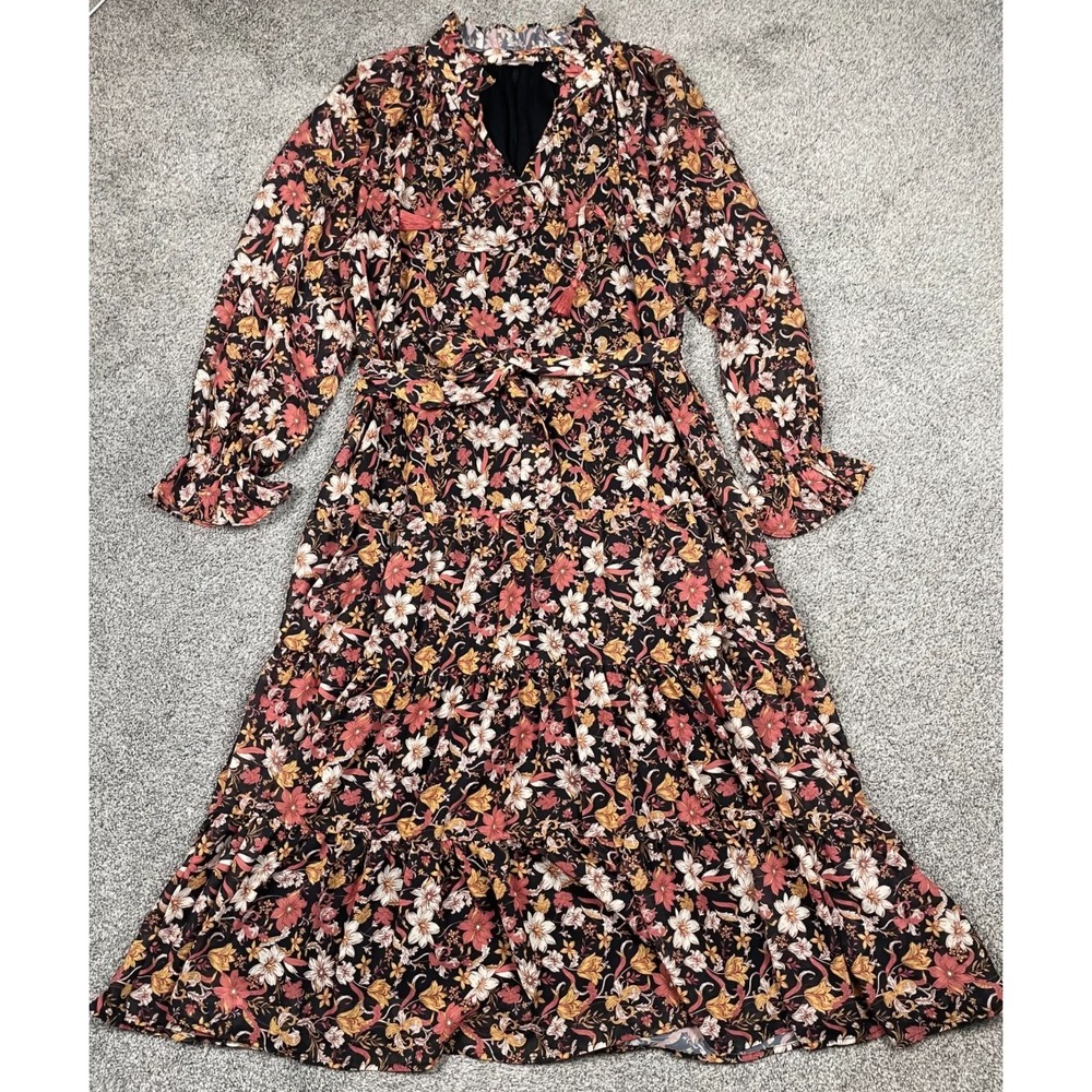 Love Colette Dress Womens Medium Floral Maxi Prairie Cottage Garden Fairy Ruffle